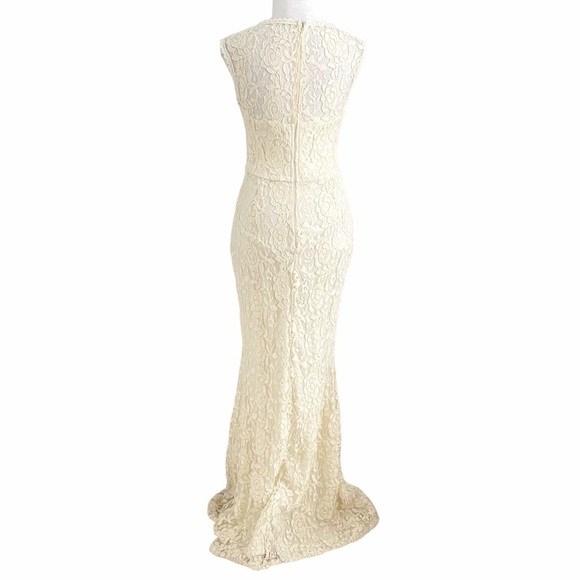 MANIJU OFF WHITE LACE SWEETHEART SLEEVELESS EVENING PROM FORMAL GOWN DRESS - M - Picture 3 of 10